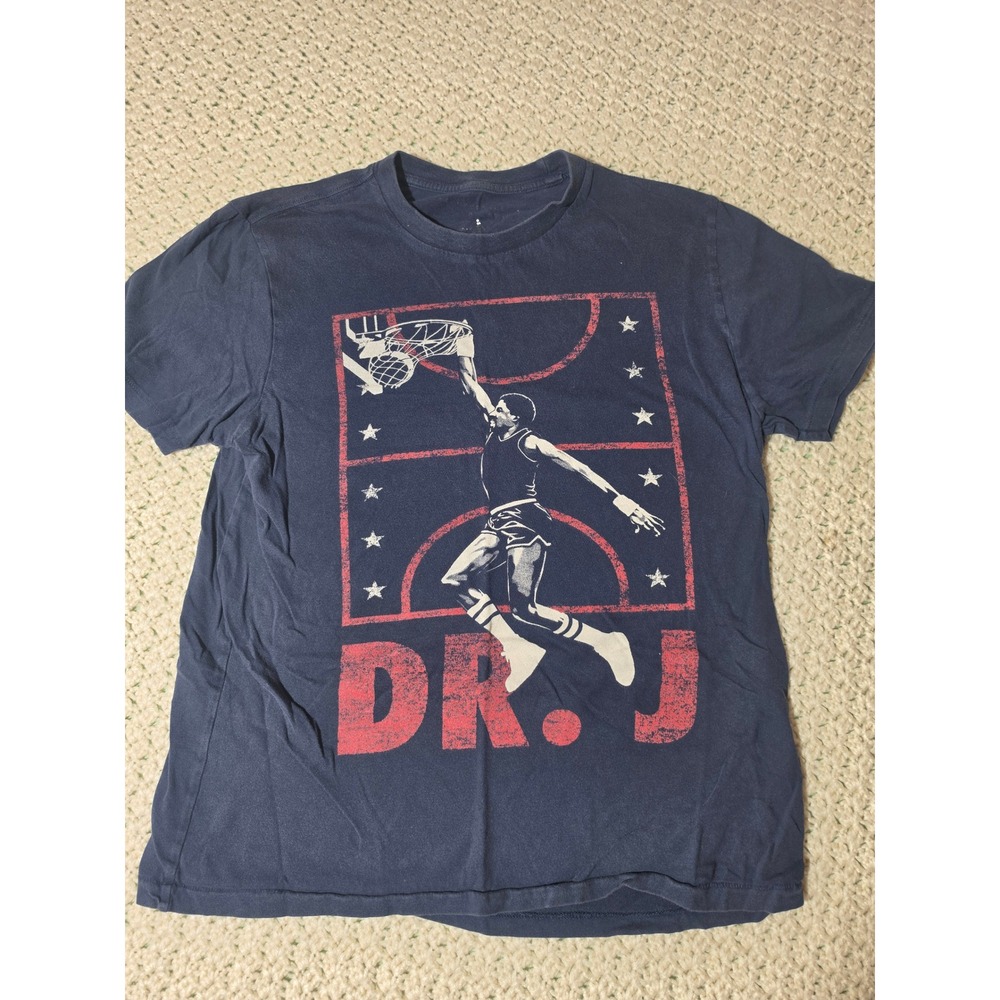 Unbranded Dr. J Basketball Graphic Tee Mens S Navy Good Distressed Retro Print